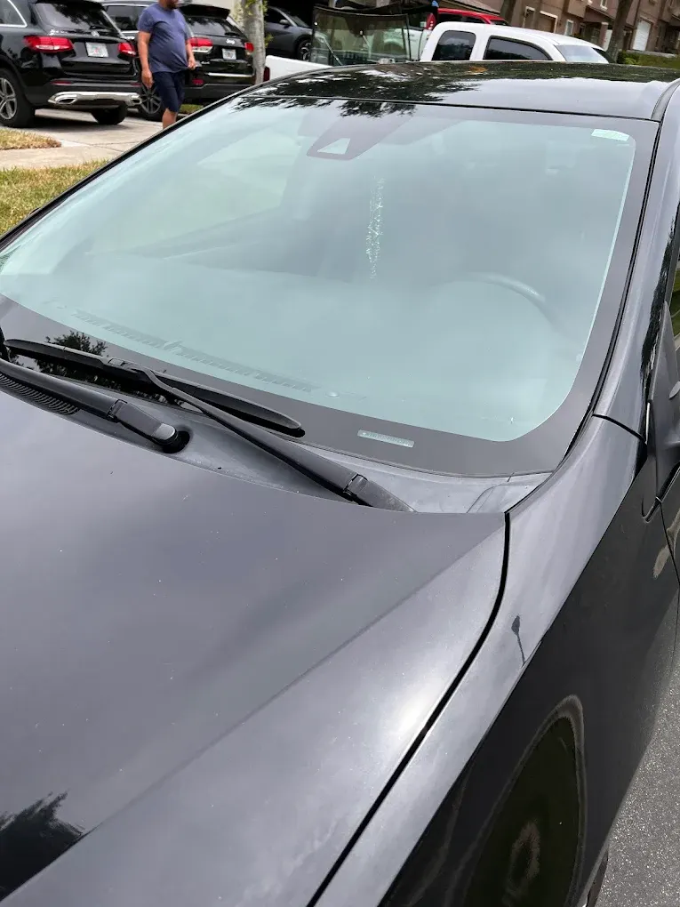Windshield chip repair close-up